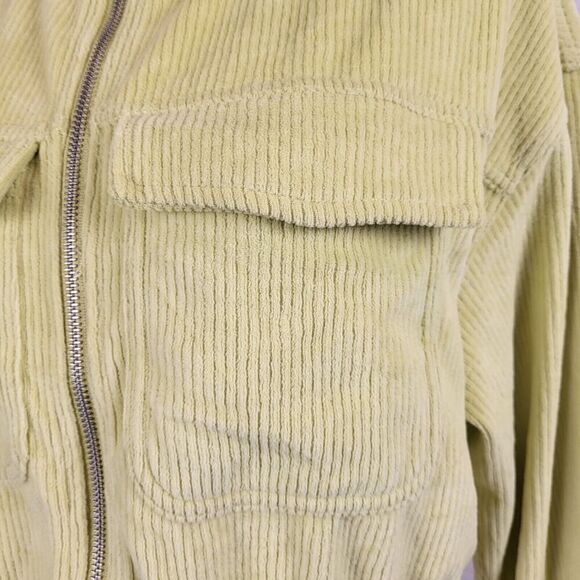 NEW Aerie X-Small Cropped Lime Green Ribbed Jacket Cotton Corduroy Zip Close - Picture 7 of 15